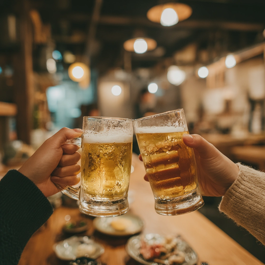 居酒屋でビールの乾杯