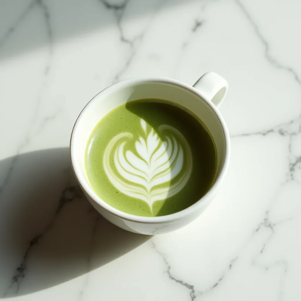 抹茶ラテの俯瞰（白い大理石）