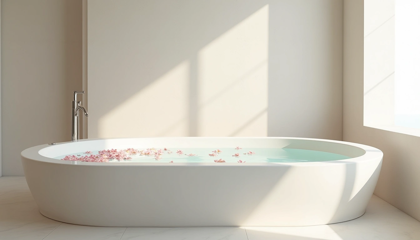 スパの浴槽と花びら