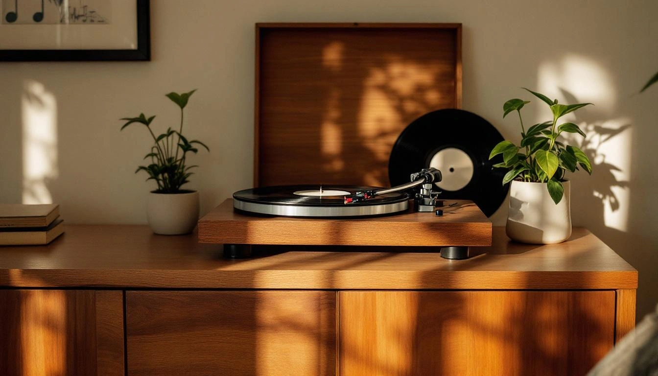 レコードプレーヤーとレコード棚