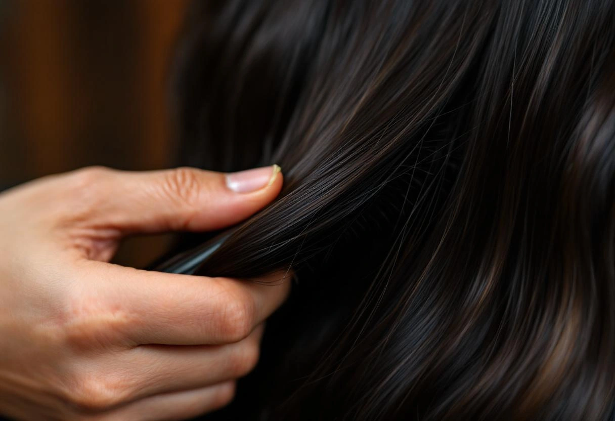 ヘアブラシで髪をとかす手元