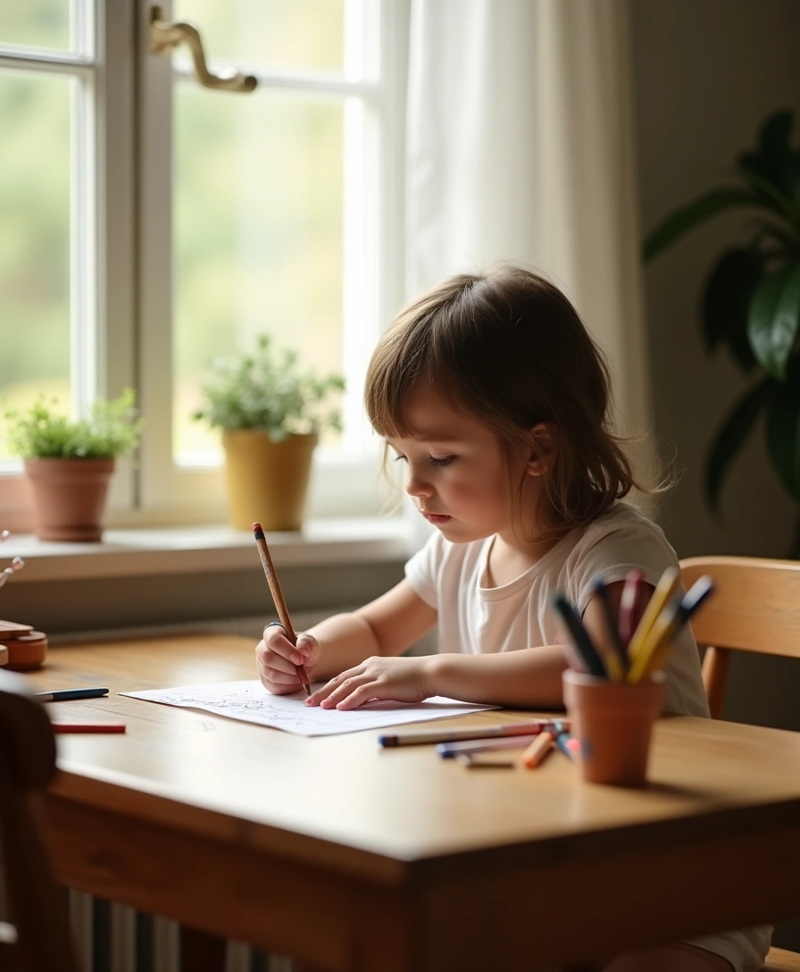 お絵描きする子どもの手元