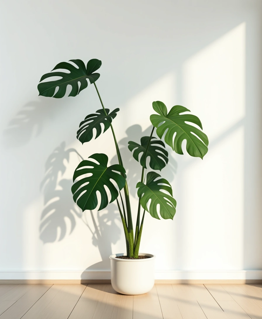 白壁と観葉植物（モンステラ）