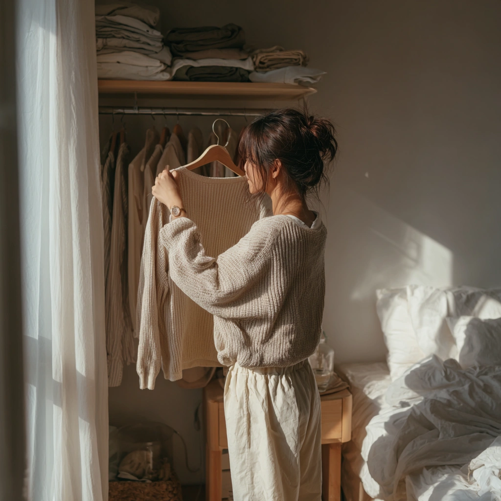 クローゼットから服を選ぶ