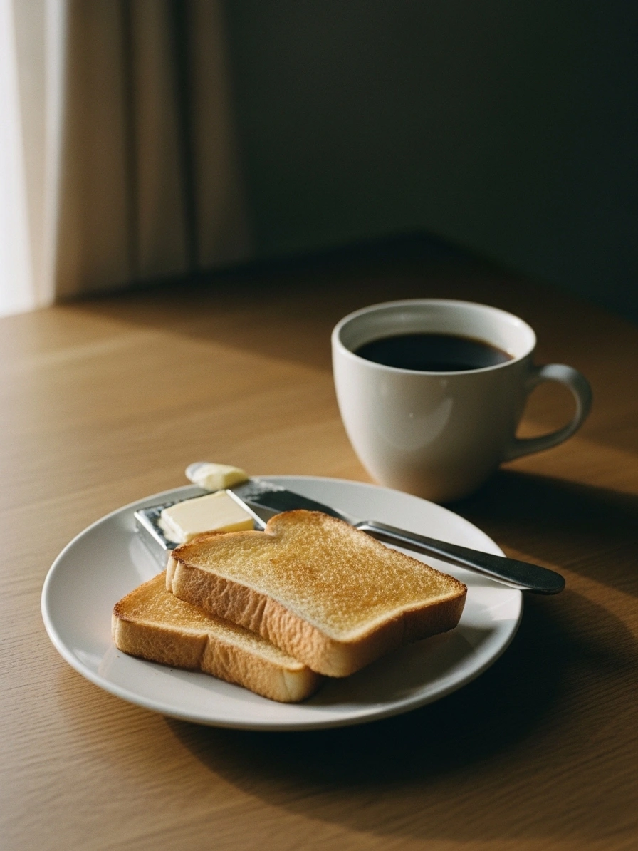 トーストとコーヒーの朝食プレート