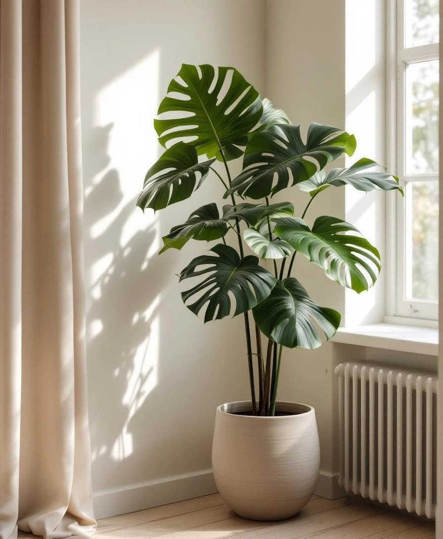 窓際に置かれた観葉植物（空間ごとの引き画）