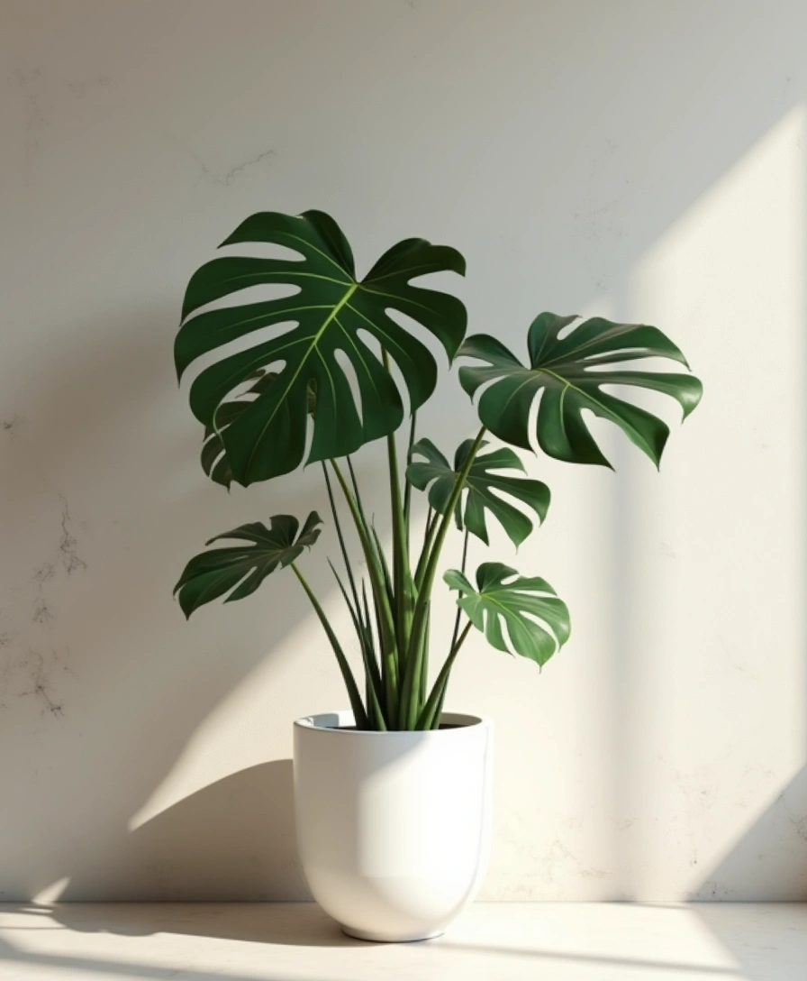 白い鉢の大型観葉植物