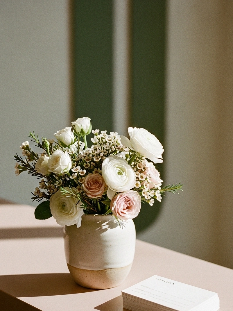 サロン受付の花とカード