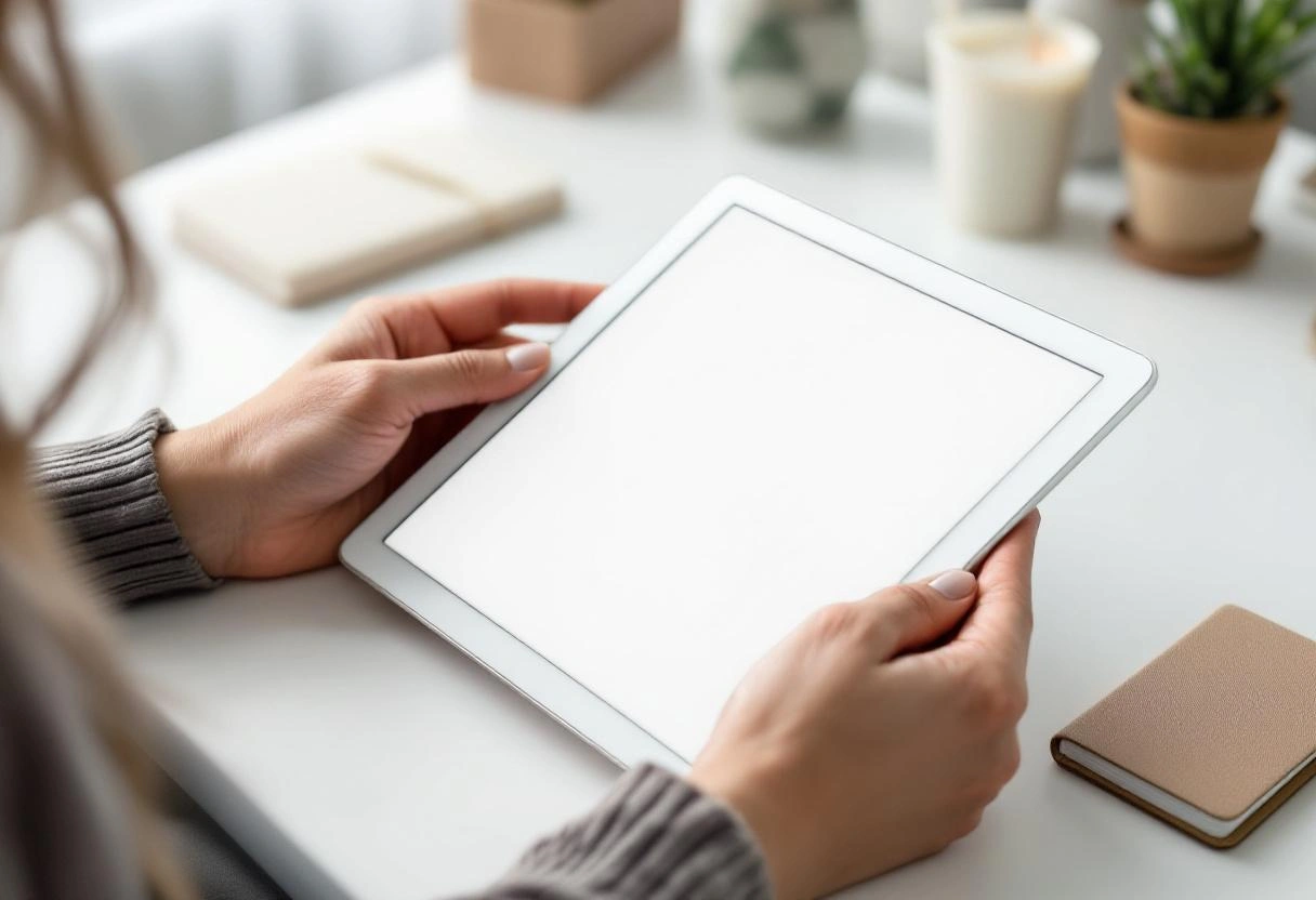 カウンセリング中の手元（タブレットとメモ）