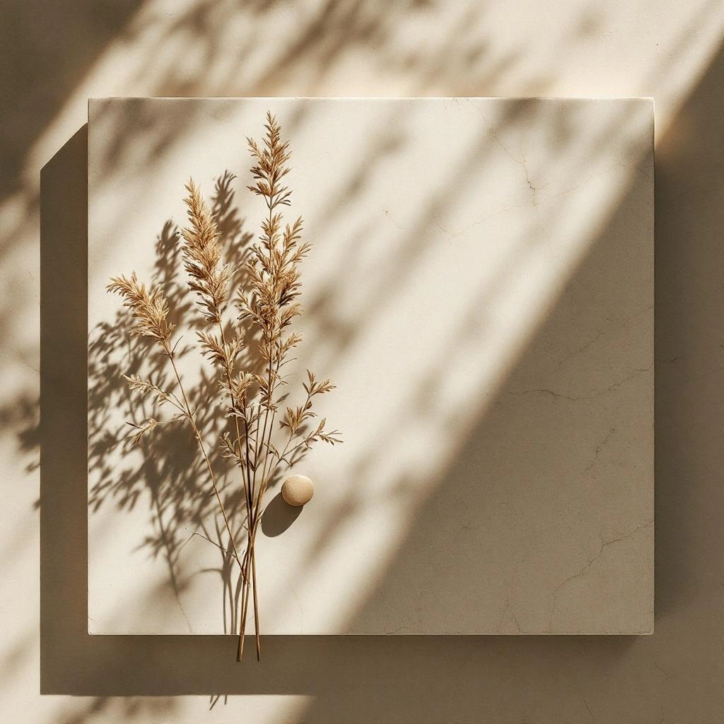 トラバーチン石とドライフラワーの卓上