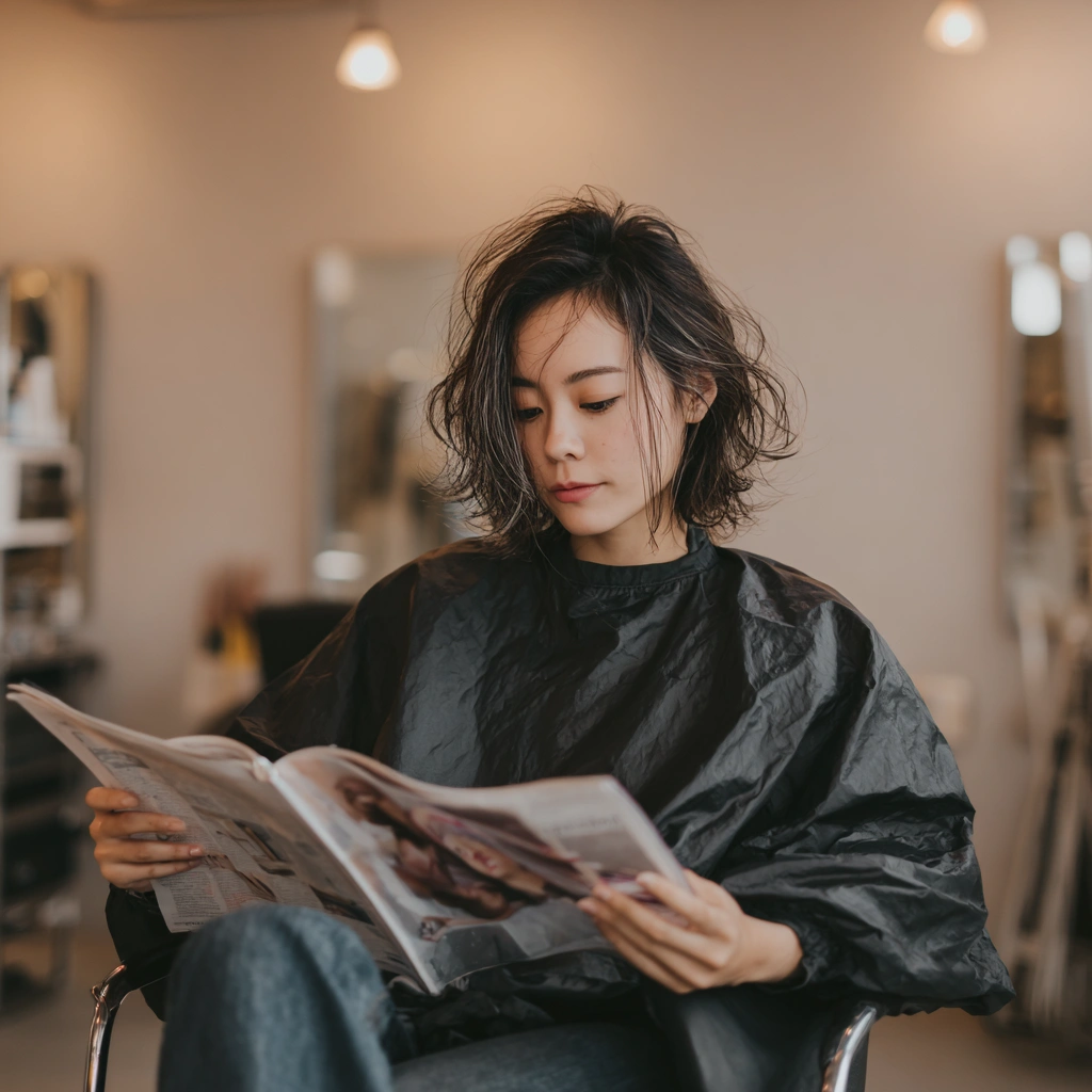サロンで雑誌を読む女性