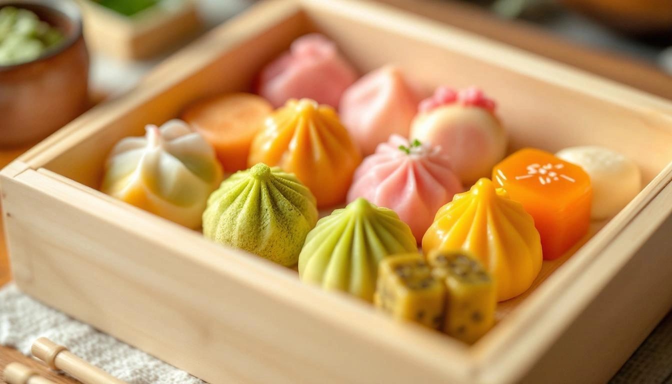 和菓子の木箱ディスプレイ