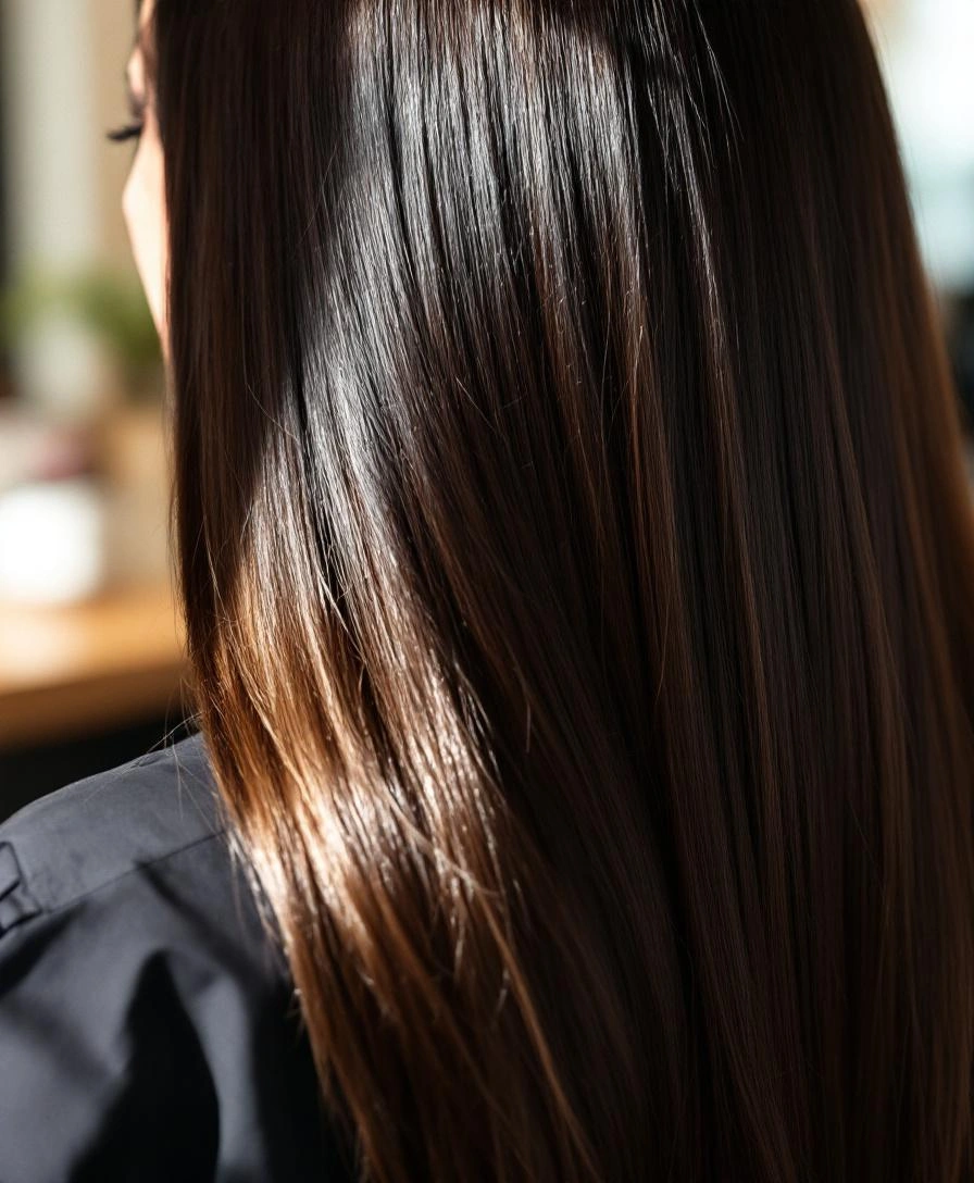 ツヤロングヘアの後ろ姿クローズアップ