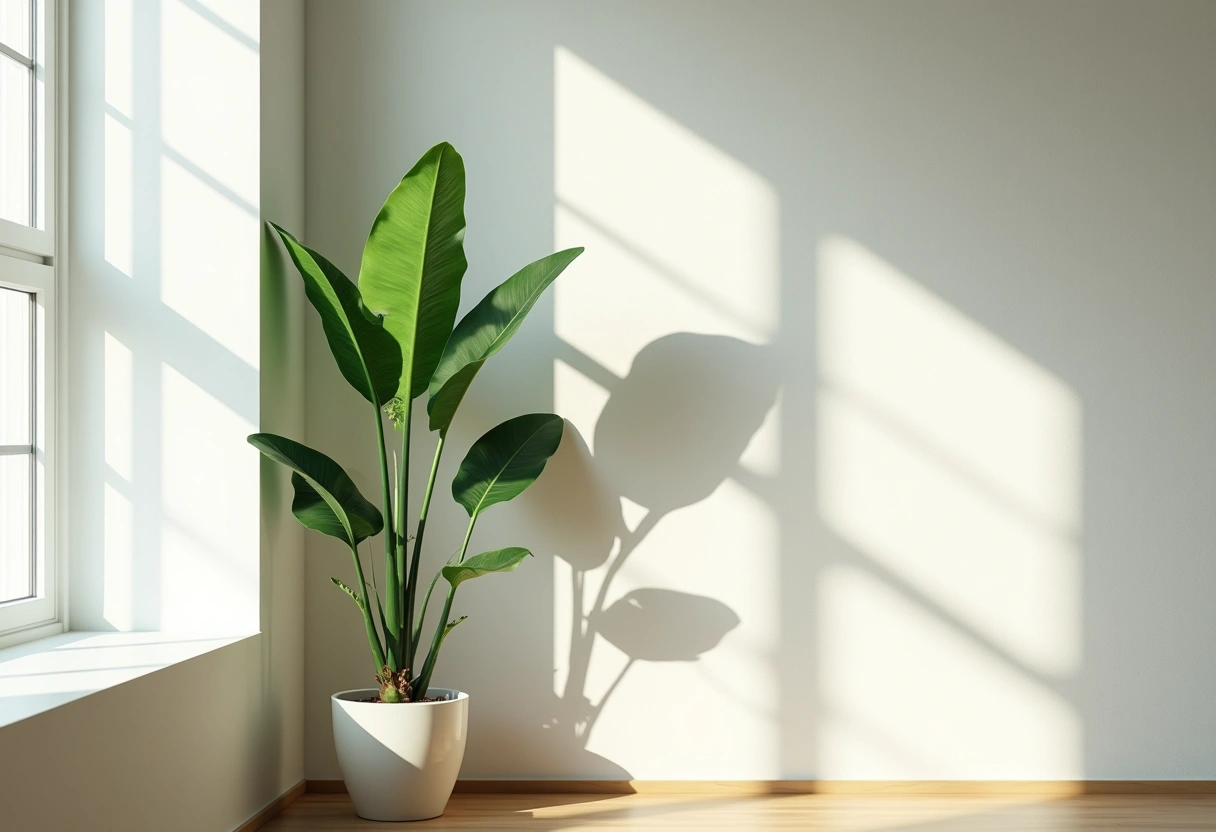 窓際の大きな観葉植物と影
