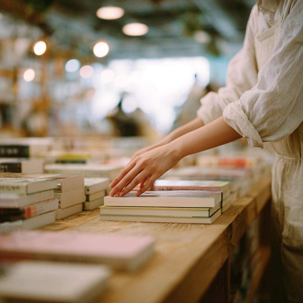 書店で本を眺める女性